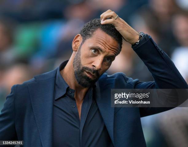Television pundit and former England player Rio Ferdinand before the UEFA Super Cup between Chelsea and Villarreal CF at Windsor Park on August 11,...