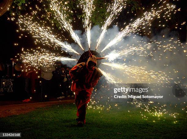 fire festival - correfoc stock pictures, royalty-free photos & images