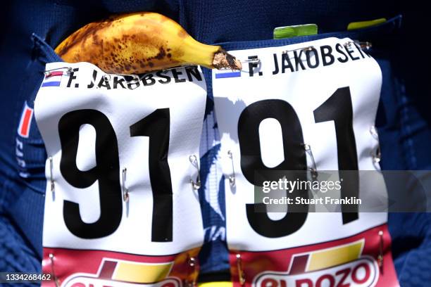 Fabio Jakobsen of Netherlands and Team Deceuninck - Quick-Step BIB number detail view prior to the 76th Tour of Spain 2021, Stage 2 a 166,7km stage...