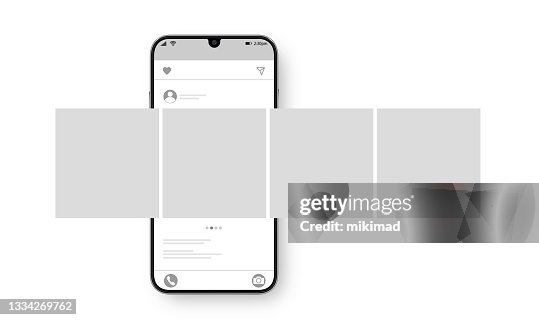Smartphone with carousel interface post on social network. Social media design concept. Vector illustration. Smartphone with carousel interface post on social network. Social media design concept. Vector illustration.