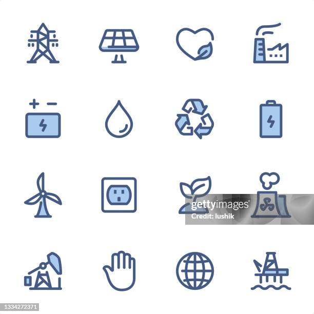 stockillustraties, clipart, cartoons en iconen met power and energy - pixel perfect blue line icons - nuclear power station