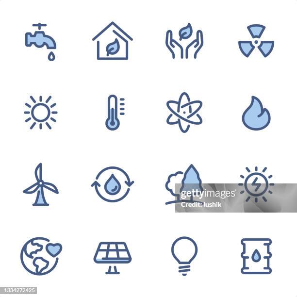 ökologie und umwelt - pixel perfect blue line icons - radioaktive strahlung stock-grafiken, -clipart, -cartoons und -symbole