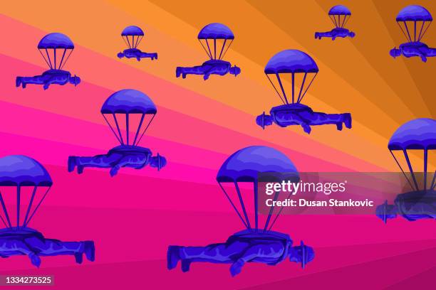 stockillustraties, clipart, cartoons en iconen met extreme sports in the sunset - paratrooper