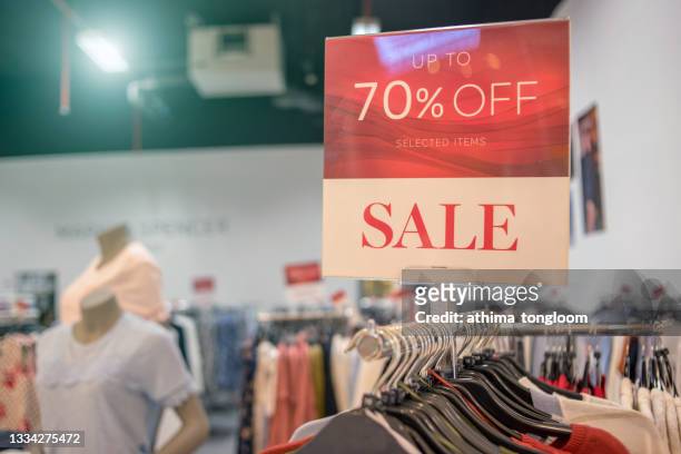 sale 70% off mock up. - clothes on clothes off photos stock pictures, royalty-free photos & images