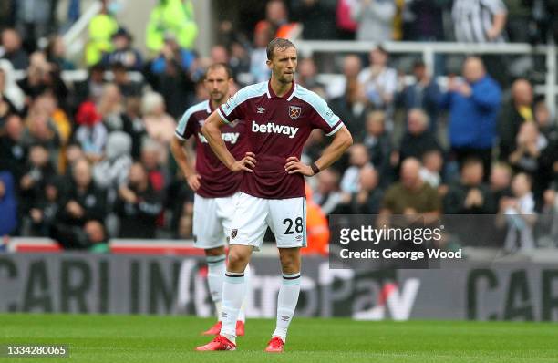 Tomas Soucek of West Ham United looks dejected following their side conceding a goal scored by Callum Wilson of Newcastle United during the Premier...