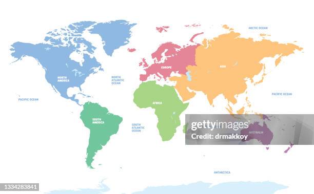 world map and continents - continent geographic area stock illustrations