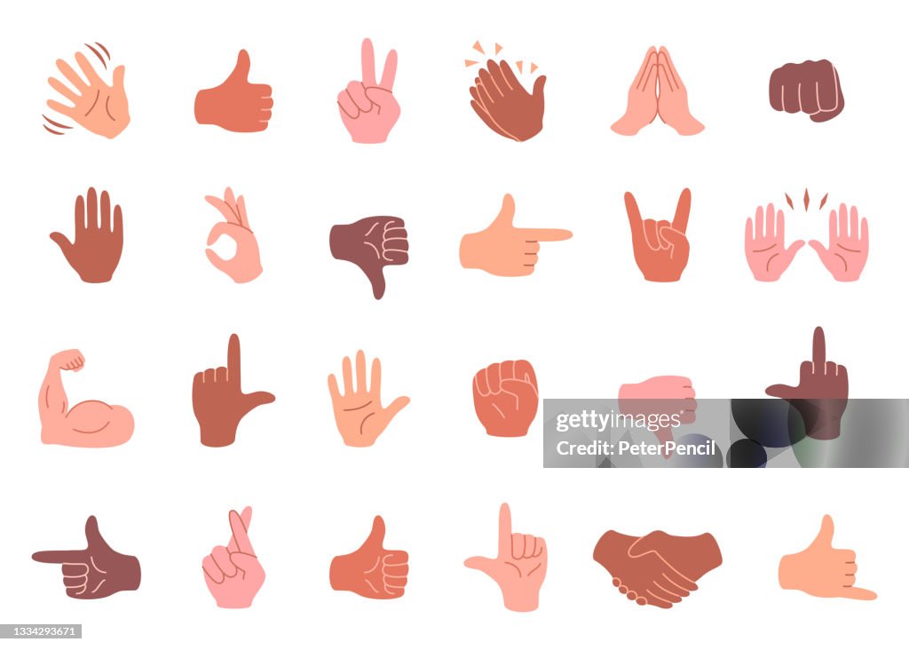 Hand Emoji Icon Set Hands Gestures Hand Emoticons Vector Illustration Hello  Thumb Up Waving Applause Handshake Etc High-Res Vector Graphic - Getty  Images