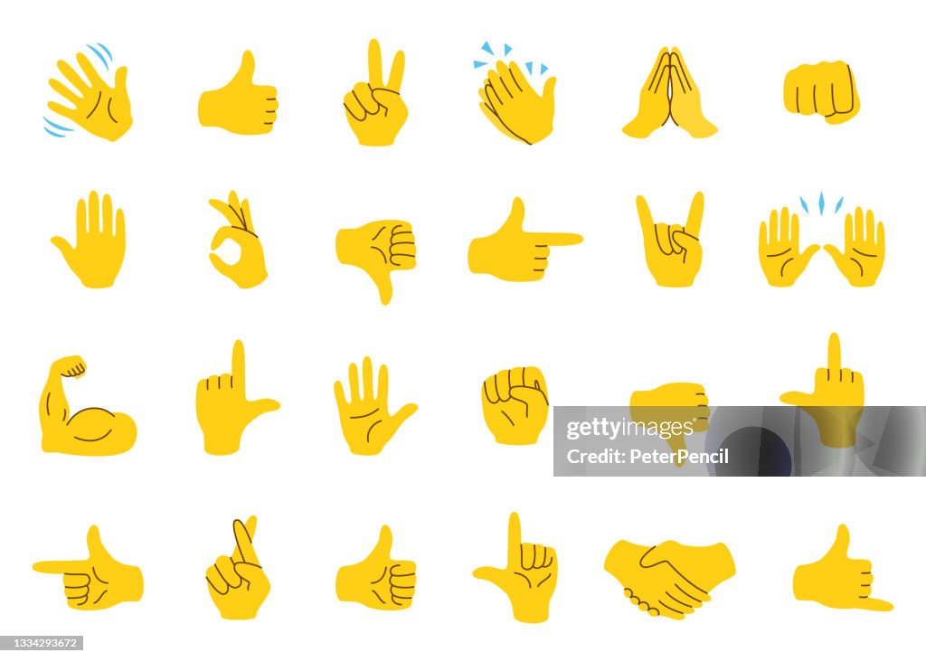 Hand Emoji Icon Set Hands Gestures Hand Emoticons Vector Illustration Hello  Thumb Up Waving Applause Handshake Etc High-Res Vector Graphic - Getty  Images