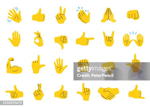 Hand Emoji Icon Set. Hands Gestures. Hand Emoticons. Vector Illustration. Hello, Thumb Up, Waving, Applause, Handshake, etc Hand Emoji Icon Set. Hands Gestures. Hand Emoticons. Vector Illustration. Hello, Thumb Up, Waving, Applause, Handshake, etc