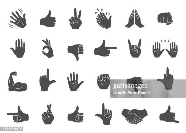 hand emoji icon set. hands gestures. hand emoticons. vector illustration. hello, thumb up, waving, applause, handshake, etc - thumb emoji stock illustrations