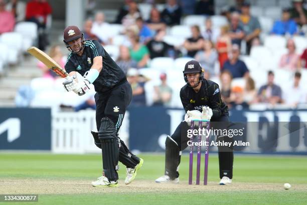 Rikki Clarke of Surrey bats during the Royal London Cup Quarter Final match between Surrey and Gloucestershire at the Kia Oval on August 15, London,...