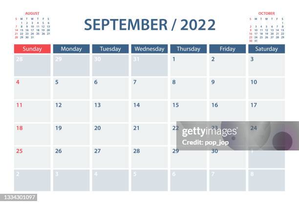 2022 september calendar planner vector template. week starts on sunday - calendar vector stock illustrations