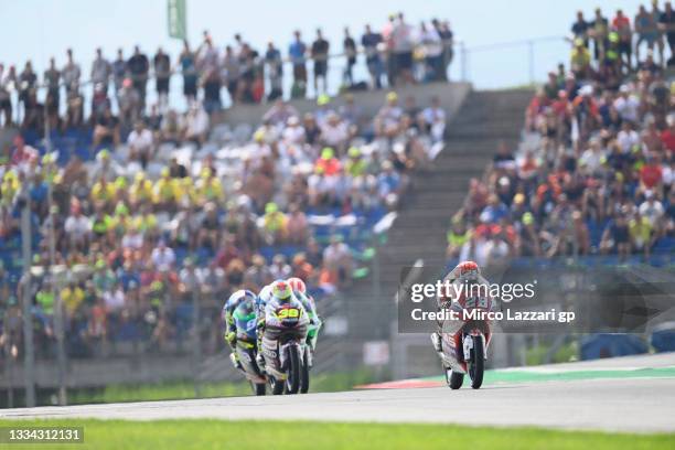 Izan Guevara of Spain and GASGAS Gaviota Aspar leads the field during the Moto3 race during the MotoGP of Austria - Race at Red Bull Ring on August...