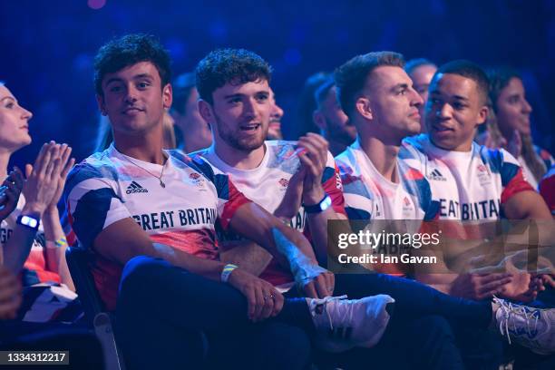 Tom Daley and Matty Lee during The National Lottery's Team GB homecoming event at the SSE Arena Wembley on August 15, 2021 in London, England.