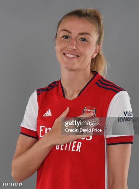 Leah Williamson of Arsenal during the Arsenal Women's 1st team photocall at London Colney on August 13, 2021 in St Albans, England.