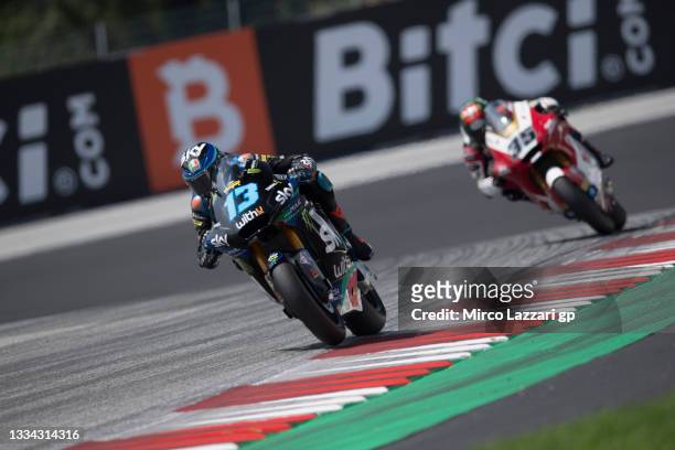 Celestino Vietti Ramus of Italy and Sky Racing Team VR46 leads the field during the Moto2 race during the MotoGP of Austria - Race at Red Bull Ring...