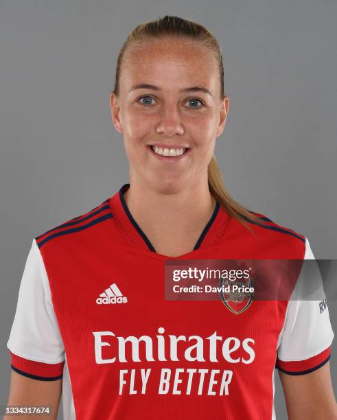 Beth Mead of Arsenal during the Arsenal Women's 1st team photocall at London Colney on August 13, 2021 in St Albans, England.