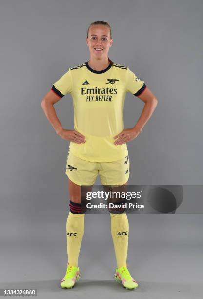 Beth Mead of Arsenal during the Arsenal Women's 1st team photocall at London Colney on August 13, 2021 in St Albans, England.