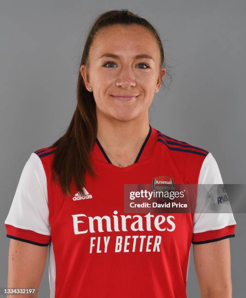 Teyah Goldie of Arsenal during the Arsenal Women's 1st team photocall at London Colney on August 13, 2021 in St Albans, England.