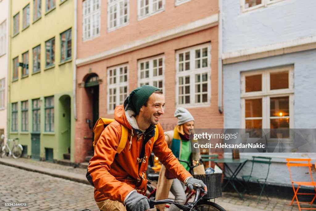 Couple enjoying the city ride