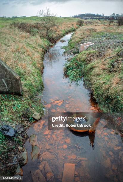 watercourse (tributary of the river tame) polluted with chemicals from buried waste. - grupo pequeno de objetos imagens e fotografias de stock
