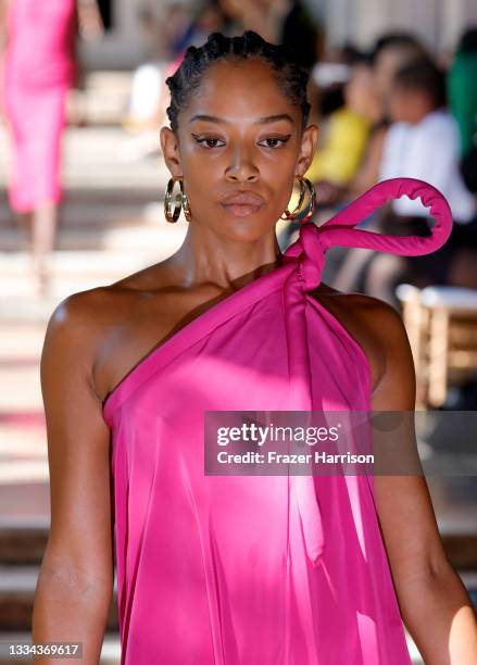 Model walks the runway during the Lionne Fall/Winter '21 Show at The Ebell Club of Los Angeles on August 15, 2021 in Los Angeles, California.