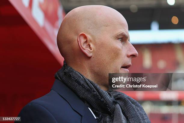 Head coach Stale Solbakken of Koeln looks thoughtful at RheinEnergieStadion on November 19, 2011 in Cologne, Germany. The Bundesliga match beween 1....