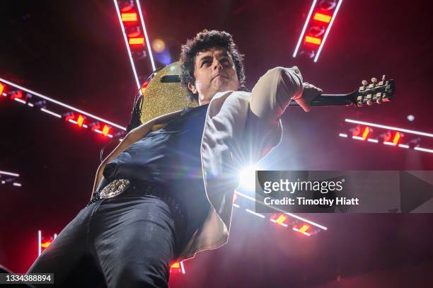Billie Joe Armstrong of Green Day performs during the Hella Mega Tour at Wrigley Field on August 15, 2021 in Chicago, Illinois.