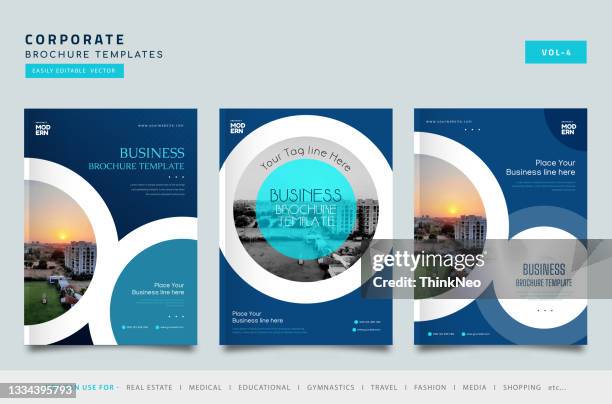 business brochure template set - kontrol magazine presents blue kimbles media watch party stock illustrations