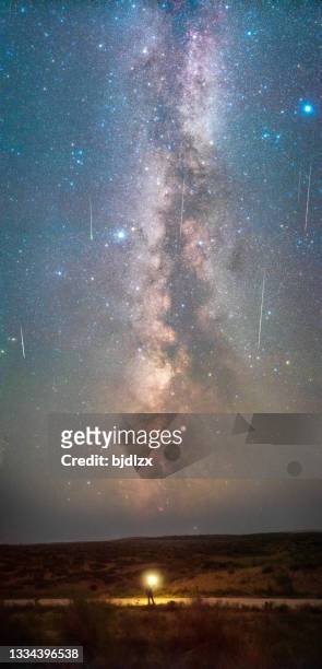 august 13, 2021 perseid meteor, inner mongolia, china - meteor shower stock pictures, royalty-free photos & images