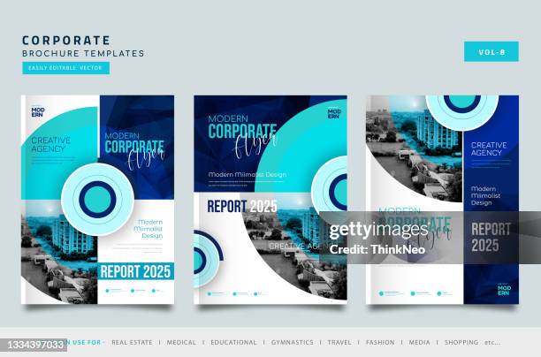 set of city background business book cover design template - kontrol magazine presents blue kimbles media watch party stock illustrations