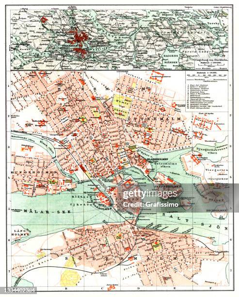 map of stockholm capital of sweden 1898 - stockholm city stock illustrations