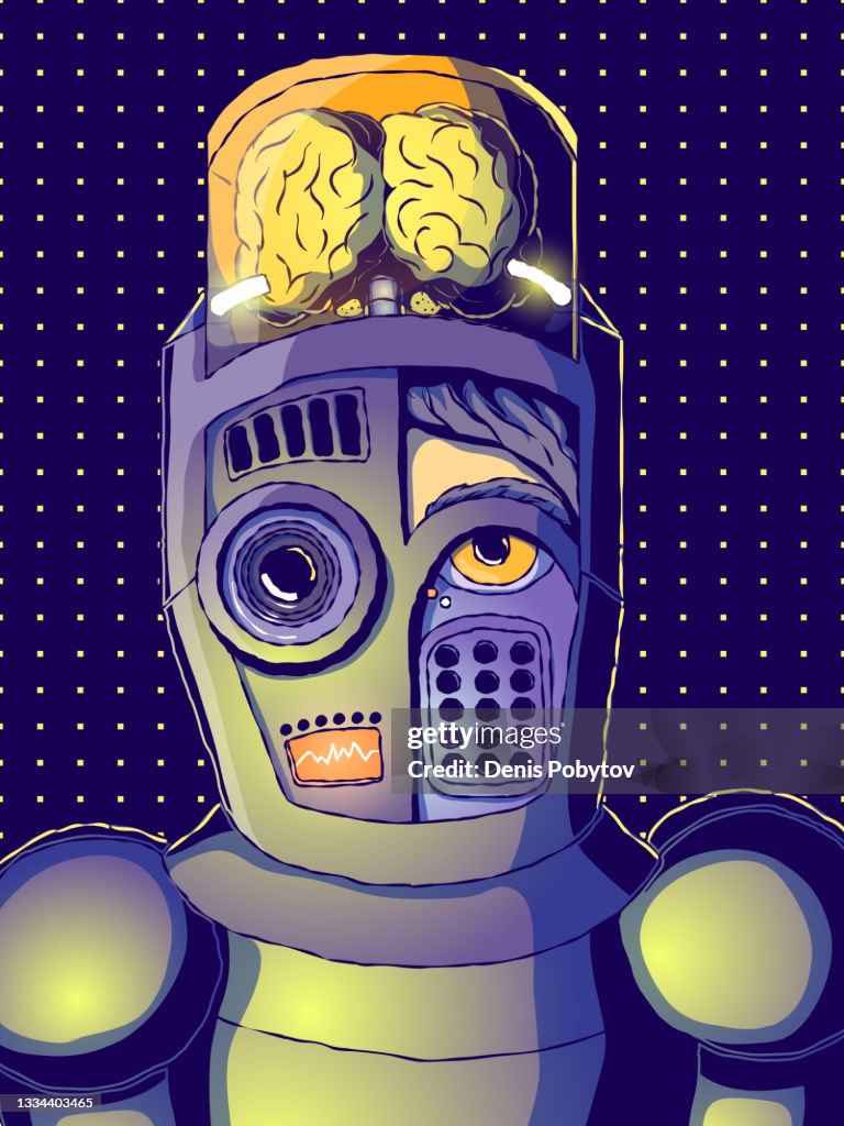 Vector Cyborg Handdrawn Cartoon Vector Illustration Cyborg Portrait High-Res Vector ...