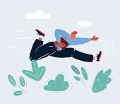 Vector illustration of Very fast running buiseness man with his briefcase in his hands.