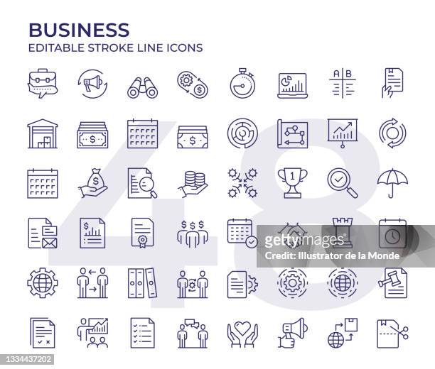 ilustraciones, imágenes clip art, dibujos animados e iconos de stock de conjunto de iconos de línea de negocio - empresas