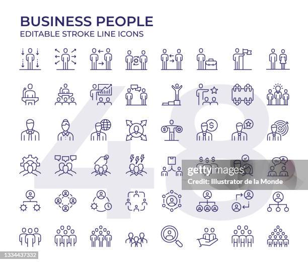 ilustrações, clipart, desenhos animados e ícones de �ícones da linha de pessoas de negócios - gênero humano