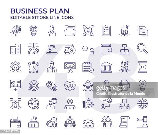 business plan line icons - business plan vector stock illustrations