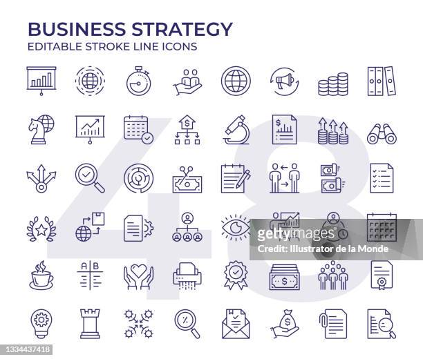 ilustraciones, imágenes clip art, dibujos animados e iconos de stock de iconos de línea de estrategia de negocio - contract