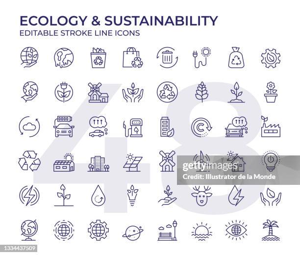 ilustraciones, imágenes clip art, dibujos animados e iconos de stock de iconos de la línea ecología y sostenibilidad - contaminación ambiental