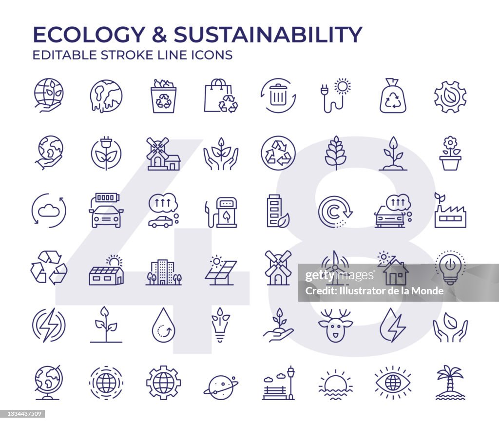 Ícones da linha ecologia e sustentabilidade