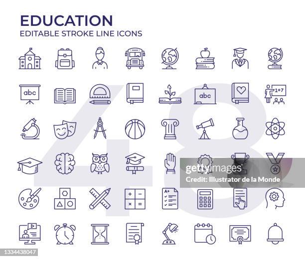 education line icons - college studying stock illustrations