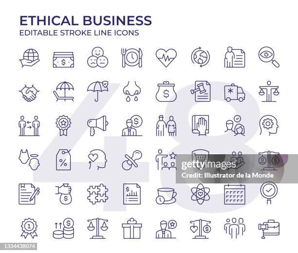 ilustrações de stock, clip art, desenhos animados e ícones de ethical business line icons - reliability