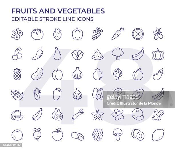 fruits and vegetables line icons - vegetable stock illustrations