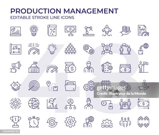 symbole der produktionsmanagementlinie - engineering stock-grafiken, -clipart, -cartoons und -symbole