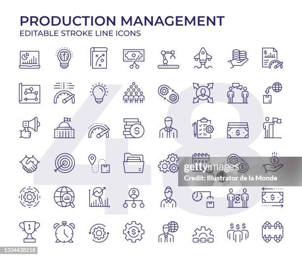 illustrazioni stock, clip art, cartoni animati e icone di tendenza di icone della linea di gestione della produzione - ingegneria