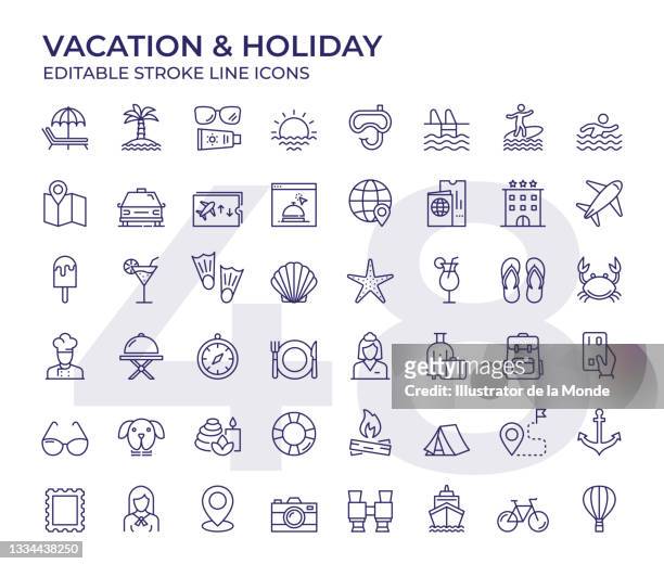 vacation and holiday line icons - travel destinations stock illustrations
