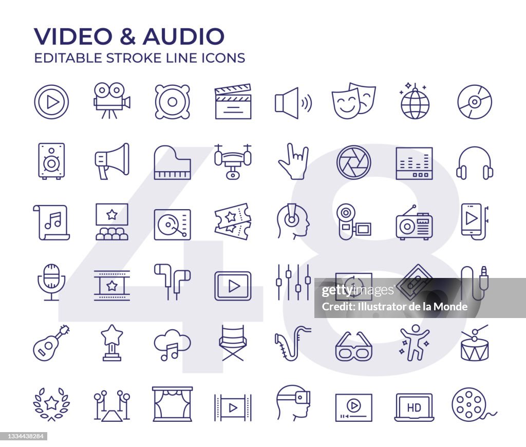 Video And Audio Line Icons