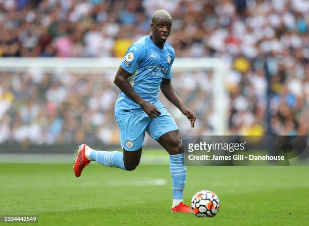 Benjamin Mendy of Manchester City runs with the ball during the Premier League match between Tottenham Hotspur and Manchester City at Tottenham...