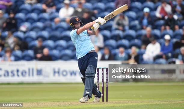 Tom Westley of Essex plays the pull shot while batting during the Royal London One-Day Cup semi final match between Glamorgan and Essex at Sophia...