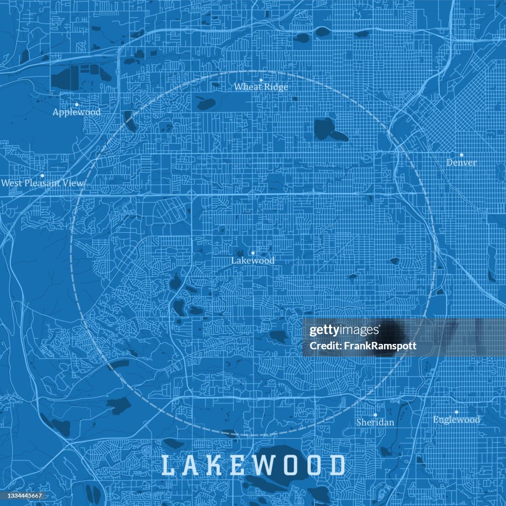 Lakewood CO City Vector Road Map Blue Text